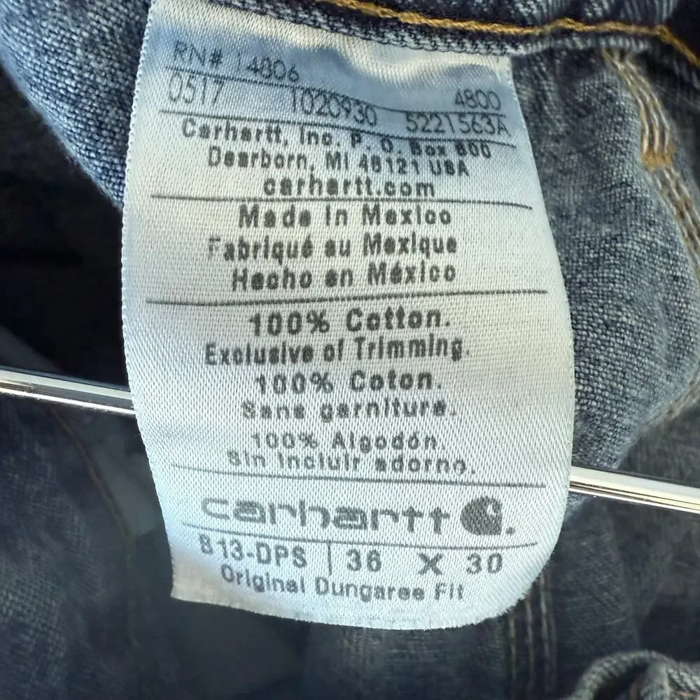 Y2K Carhartt Carpenter Jeans 36x30 Baggy Dunagree Fit Med‎ Wash Distressed Denim